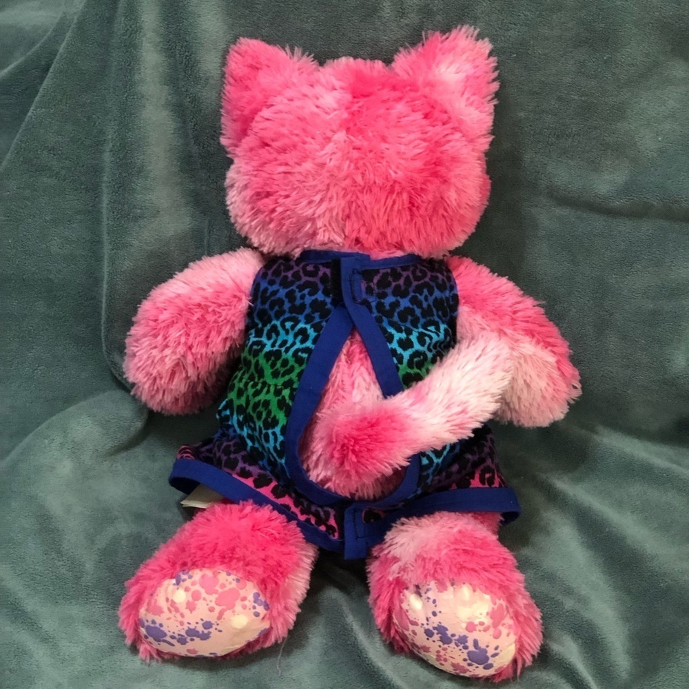 Build A Bear Workshop Pink Sassy Cat 17" Plush Stuffed Animal Splatter Paint - Picture 4 of 9